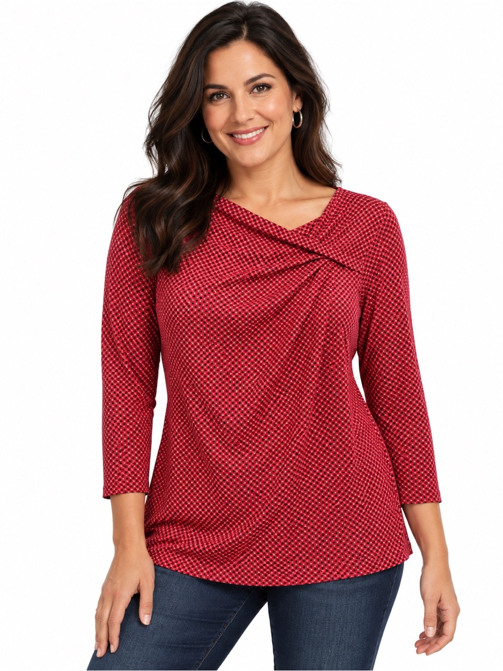 Liz Claiborne Red Patterned Long-Sleeve Top